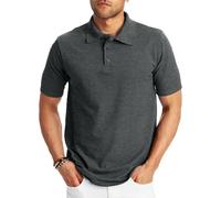 Hanes Men's Pique Short Sleeve Shirt, Three-Button Midweight Polo, Charcoal Heather, XL