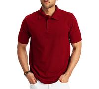 Hanes Men's Pique Short Sleeve Shirt, Three-Button Midweight Polo, Deep Red, XL