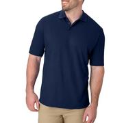 Hanes Men's Pique Short Sleeve Shirt, Three-Button Midweight Polo, Navy, Large