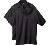Hanes Men's Short Sleeve Jersey Pocket Polo, Black, Medium (Pack of 2)