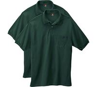 Hanes Men's Short Sleeve Jersey Pocket Polo, Deep Forest, Large (Pack of 2)