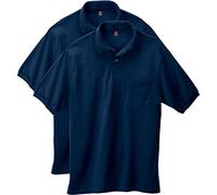 Hanes Men's Short Sleeve Jersey Pocket Polo, Navy, Large (Pack of 2)