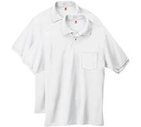 Hanes Men's Short Sleeve Jersey Pocket Polo, White, Medium (Pack of 2)
