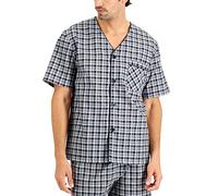 Hanes Men's Short Sleeve Pajama Set, Black/Grey Plaid, Large