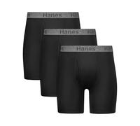 Hanes Men's Stay Dry Pouch, Cotton Stretch Boxer Brief with Leak Protection, 3-Pack, Black, M