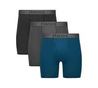 Hanes Men's Stay Dry Pouch, Performance Stretch Boxer Brief with Leak Protection, 3-Pack, Black, Grey, Blue, XXL