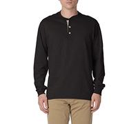 Hanes Men's T Beefyt Henley Cotton Long Sleeve Shirts, Ebony, 3XL Big