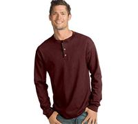 Hanes Men's T Beefyt Henley Cotton Long Sleeve Shirts, Mulled Berry, 3XL