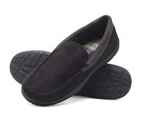 Hanes Men's Textured Moccasin Slipper, Black, Small UK