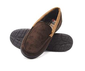 Hanes Men's Textured Moccasin Slipper, Brown/Brown, Large UK