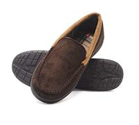 Hanes Men's Textured Moccasin Slipper, Brown/Brown, M