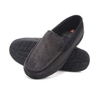 Hanes Men's Textured Moccasin Slipper, Grey, Large UK