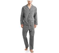 Hanes Men's Woven Plain-Weave Pajama Set, Black/Grey Plaid, Medium