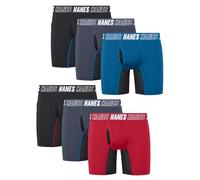 Hanes Moves Boys 6 Pack Long Leg Underwear Anti Chafing Boxer Shorts Assorted, Black, Grey, Red, L