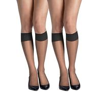 Hanes Women's Silk Reflections Reinforced Toe Knee-high Stockings, 20 den, Barely Black, One Size (Pack of 2)