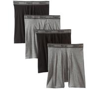 Hanes Ultimate Men's 4-Pack FreshIQ Tagless Cotton Boxer with ComfortFlex Waistband Briefs, Black/Grey, XL