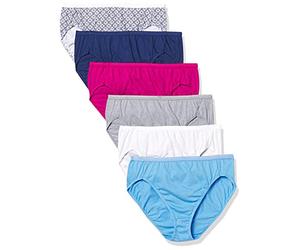 Hanes Ultimate Women's 6-Pack Breathable Cotton Hi-Cut Panty, Swiss Blue, White, Concrete PE Heather, Fresh Berry, Navy Eclipse, Crochet Boho Print, 6