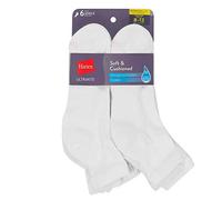 Hanes Women's Ankle Socks, Comfort Toe Seamed, Black Available, 6-Pack, White-6 Pack, 7-11 UK (Pack of 6)