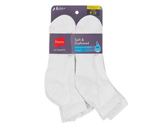 Hanes Women's Ankle Socks, Comfort Toe Seamed, Black Available, 6-Pack, White-6 Pack, 7-11 UK (Pack of 6)