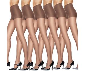 Hanes Women's Control Top Reinforced Toe Pantyhose 6-Pack, Barely There, A/B