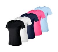 Hanes Women's Sport Cool Dri V-Neck T-Shirt, Moisture-Wicking Performance Tee, 40+ UPF Protection, 5-Pack, Black/White/Navy/Pink/Black, M