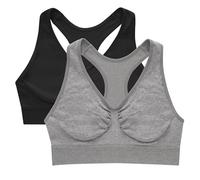 Hanes Women's Cozy Wireless, Full-Coverage Pullover, Seamless T-Shirt Bra, 2-Pack, Opaque, Concrete Heather/Black, M (Pack of 2)