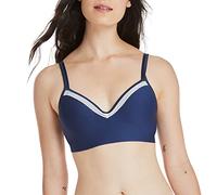 Hanes Women's Full-Coverage Wireless, Smooth Comfort Seamless Convertible T-Shirt Bra, Navy/Sterling Grey, XXL