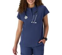 Hanes Women's Healthcare Top with Mandarin Collar, Moisture-Wicking Stretch Scrub Shirt, Athletic Navy, M