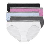 Hanes Women's Just Bikinis, No-Show Panties, Cotton Stretch Underwear, Plus Sizes, 5-Pack Style, White/Grey/Blue/Pink/Black, 10 (Pack of 5)