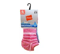 Hanes Women's Lightweight Breathable Super No Show Socks 6 Pair Pack, Pink/Grey Accent Design, Shoe Size: 5-9