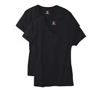 Hanes Women's Perfect-t V-Neck T-Shirt, Cotton Short Sleeve Tee, 1 Or 2 Pack, Black, X-Large (Pack of 2)
