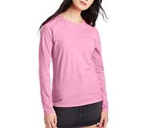 Hanes Women's Originals Long Sleeve Cotton T-Shirt, Lightweight Crewneck Tee, Modern Fit, Pink Swish, XL