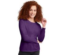 Hanes Women's Long Sleeve Cotton T-Shirt, Lightweight Crewneck Tee, Modern Fit, Violet Splendor, L
