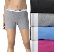 Hanes Women's Mid-Thigh Boxer Brief Pack, Stretch Cotton Underwear, 4-Pack, Fashion Color Mix, M