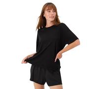 Hanes Women's Originals 2 Piece Lounge, Comfywear Supersoft Boxy T-Shirt & Sleep Shorts Loungewear Set Pajama, Black, M (Pack of 2)