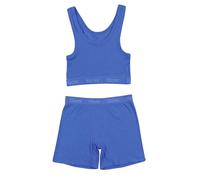 Hanes Women's Originals 2-Piece Lounge, Comfywear Supersoft Crop Top & Boxer Shorts Loungewear Set Pajamas, Peri/Frosted Peri, S (Pack of 2)