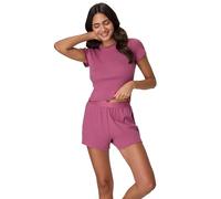Hanes Women's Originals 2-Piece Lounge, Supersoft Cropped Baby Doll Tee & Sleep Shorts Loungewear Set, Mauve Mood/Mauve Mood, M