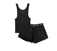 Hanes Women's Originals Comfywear Rib Crop Tank and Sleep Shorts, 2-Piece Set, Black/Black, M
