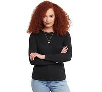 Hanes Women's Long Sleeve Cotton T-Shirt, Lightweight Crewneck Tee, Modern Fit, Ebony, XL