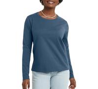 Hanes Women's Originals Long Sleeve Cotton T-Shirt, Lightweight Crewneck Tee, Modern Fit, Trekking Grey, M