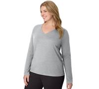 Hanes Women's Originals Long Sleeve Cotton T-Shirt, Lightweight V-Neck Tee, Modern Fit, Light Steel, S