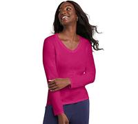 Hanes Women's Originals Long Sleeve Cotton T-Shirt, Lightweight V-Neck Tee, Modern Fit, Sizzling Pink, XXL