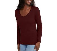 Hanes Womens Originals Long Sleeve Cotton V-Neck T-Shirt, Lightweight V-Neck Tee, Modern Fit, Mulled Berry, S