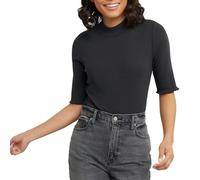 Hanes Women's Originals Mockneck, Ribbed, Cotton Blend Bodysuit Shirt, Black, XS