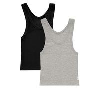 Hanes Women's Originals Rib Tank 2-Pack, Comfywear Stretch Cotton Cropped Top Pajama, Heather Grey Marle/Black, S (Pack of 2)