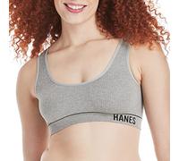 Hanes womens Originals Seamless Rib Crop Bralette, Scoop Neckline Pullover Wireless Bra, Comfortflex Fit, Heritage Grey Marle, M