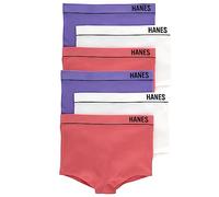 Hanes Women's Originals Seamless Stretchy Ribbed Boyfit Panties Pack, Assorted Colors, 6-Pack Briefs, White/Lively Lavender/Pink Begonia, L (Pack of 6)