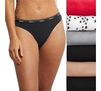 Hanes Women's Originals Thong Panties, Breathable Stretch Cotton Underwear, Assorted, 6-Pack, Basic Color Mix, S (Pack of 6)