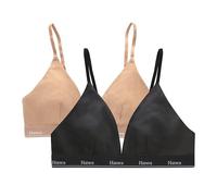 Hanes Women's Originals Triangle Bralette Pack, Breathable Stretch Cotton Bras, 2-Pack, Opaque, Black/Deep Glow, M (Pack of 2)