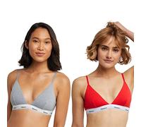 Hanes Women's Originals Triangle Bralette Pack, Breathable Stretch Cotton Bras, 2-Pack, Opaque, Shelton Red/Concrete Heather, M (Pack of 2)
